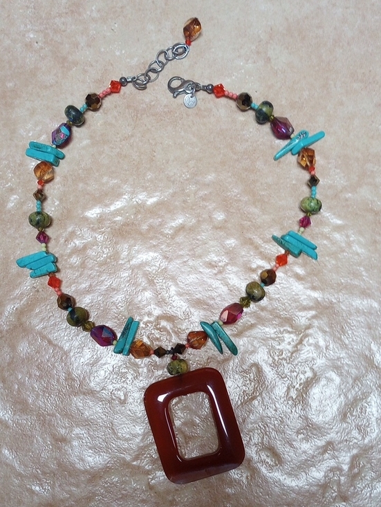 Emily Ray Jewelry - Emily Ray Turquoise, Brown & Multicolor Beaded Pendant Necklace